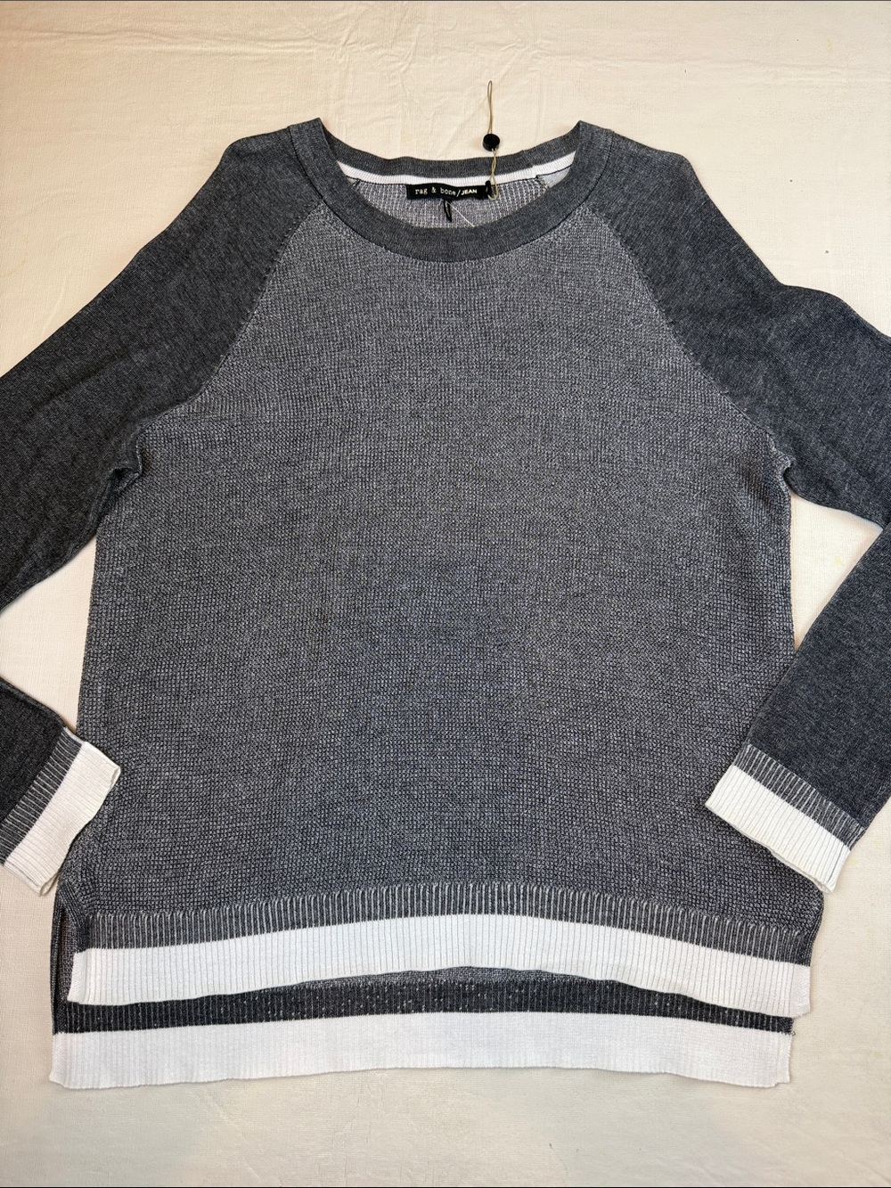 rag & bone Gray Contrast-Hem Crewneck Sweater